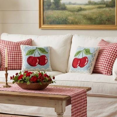 Charming Cherries Lace Border Hook Pillow