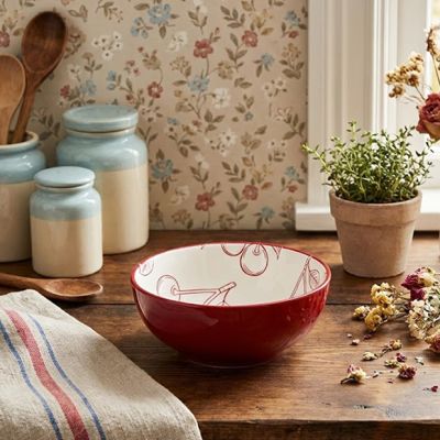 Cheerful Cherry Pattern Stoneware Bowl Set of 4