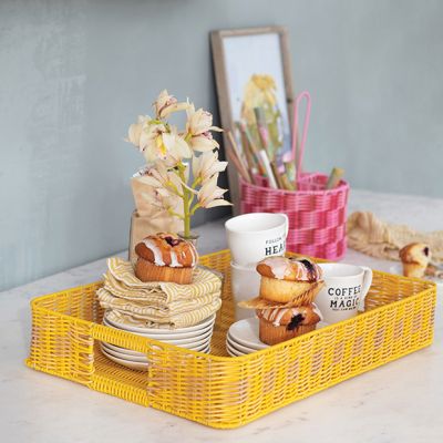 Cheerful Yellow Textured Handled Tray Set of 2