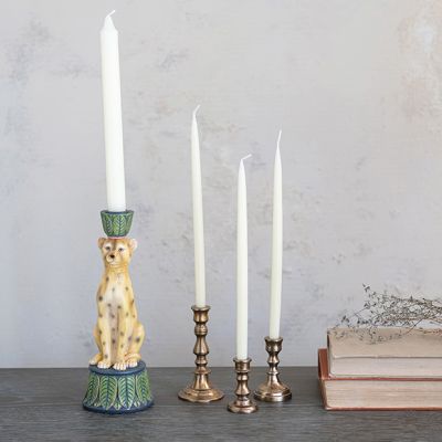 Cheetah With Palm Leaf Taper Candle Holder