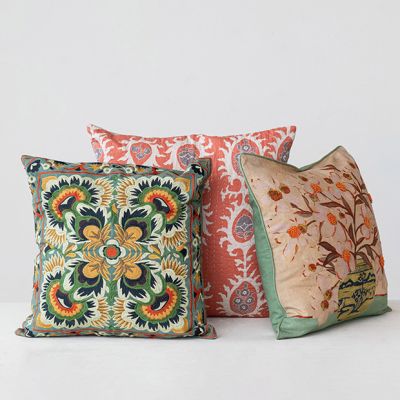 Chic and Colorful Embroidered Square Accent Pillow