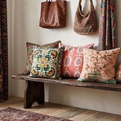 Chic and Colorful Embroidered Square Accent Pillow