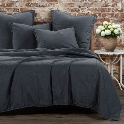 Chic Charcoal Stonewashed Cotton Canvas Coverlet Set
