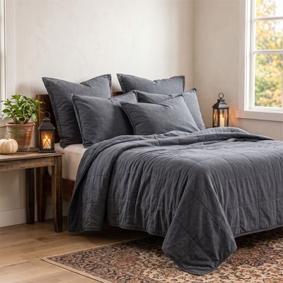 Chic Charcoal Stonewashed Cotton Canvas Coverlet Set