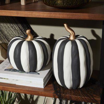 Chic Farmhouse Striped Decorative Pumpkin