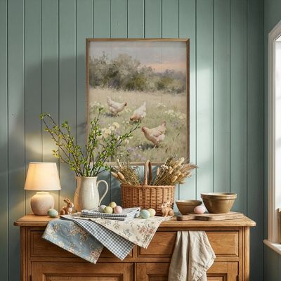 Chickens Playing In Pasture Framed Wall Art