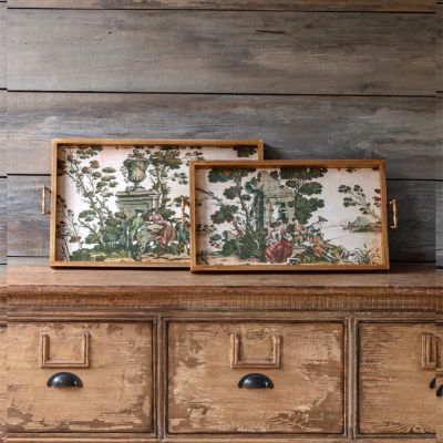 Chinois Print Handled Nesting Tray Set of 2