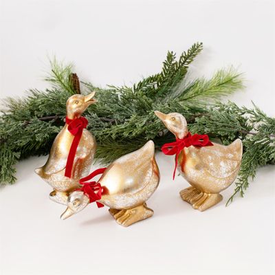 Christmas Duck With Red Velvet Bow Set of 3