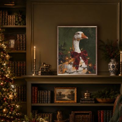 Christmas Goose With Velvet Bow Wall Art
