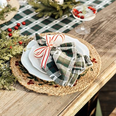 Christmas Green Plaid and Trees Cotton Napkin Set of 8