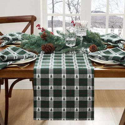 Christmas Green Plaid and Trees Table Runner