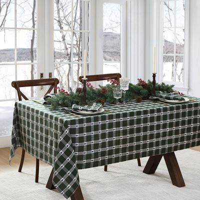 Christmas Green Plaid and Trees Tablecloth