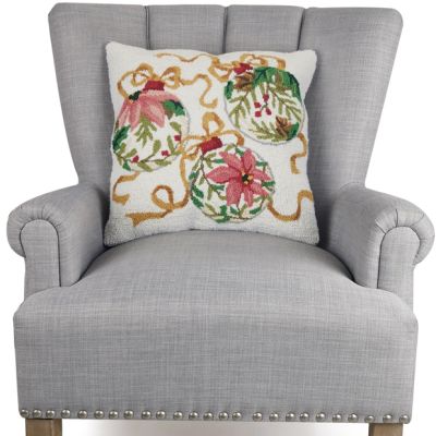 Christmas Ornaments Wool Hooked Accent Pillow