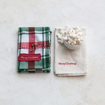 Christmas Plaid Flannel Tea Towel Set of 2