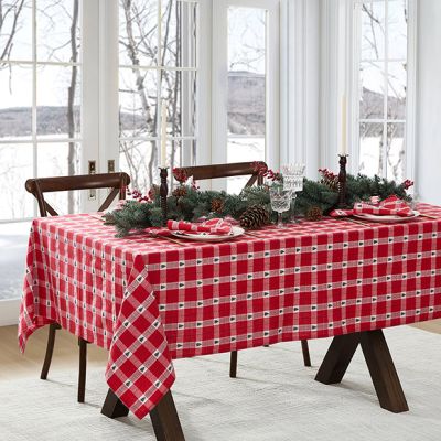 Christmas Red Plaid and Trees Tablecloth