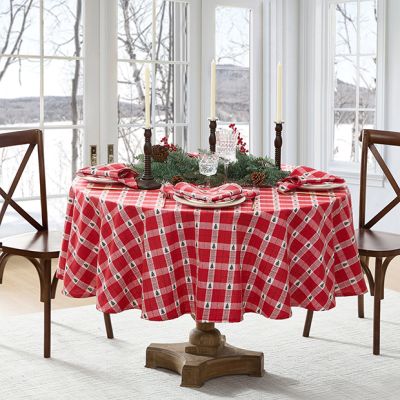 Christmas Red Plaid and Trees Tablecloth