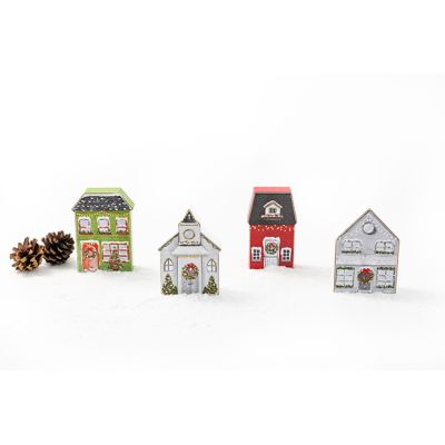 Christmas Village Block Tabletop Decor Set of 4