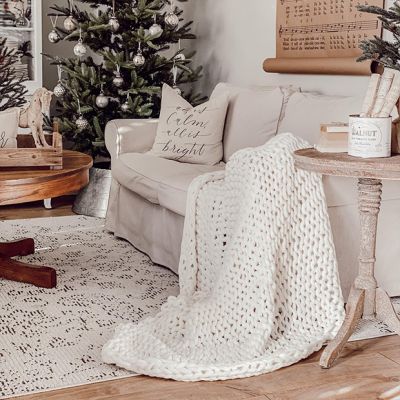 Chunky Double Knit Handmade Throw Ivory