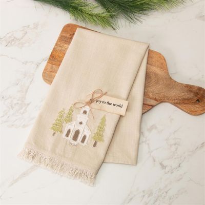 Church Applique Fringed Tea Towel Set of 2