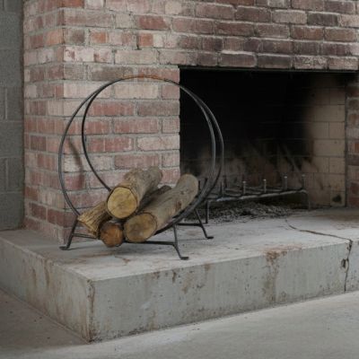 Circle Iron Log Holder With Leather Handle