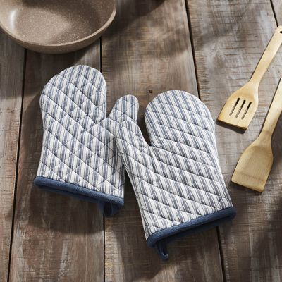 Classic Blue Ticking Stripe Oven Mitt Set of 2