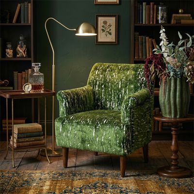 Classic Burnout Green Velvet Upholstered Armchair