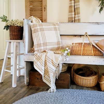 Classic Country Wheat Plaid Fringed Throw