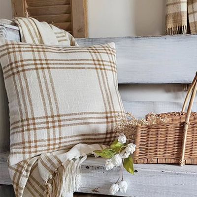 Classic Country Wheat Plaid Throw Pillow 18x18