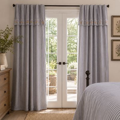Classic Farmhouse Ticking Blue Stripe Curtain Panel Set of 2
