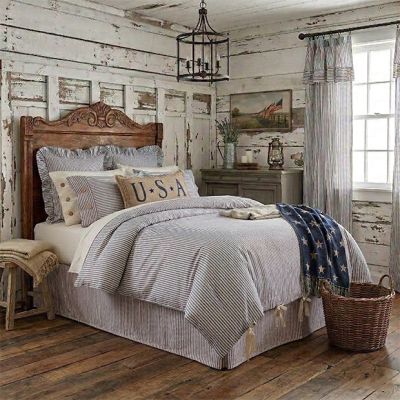 Classic Farmhouse Ticking Blue Stripe Duvet Cover