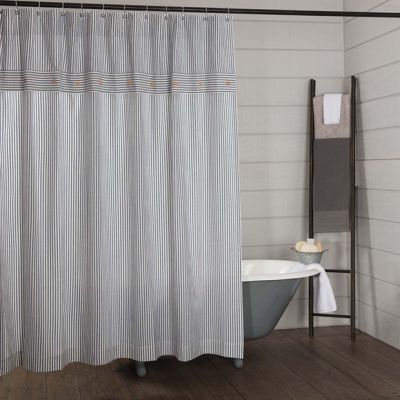 Classic Farmhouse Ticking Blue Stripe Shower Curtain