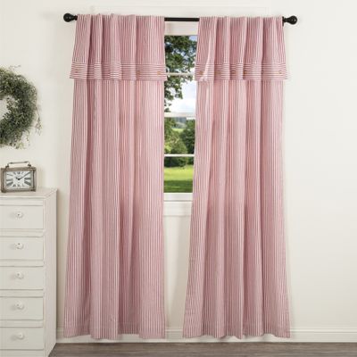 Classic Farmhouse Ticking Red Stripe Curtain Panel Set of 2