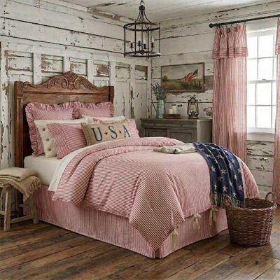 Classic Farmhouse Ticking Red Stripe Duvet Cover