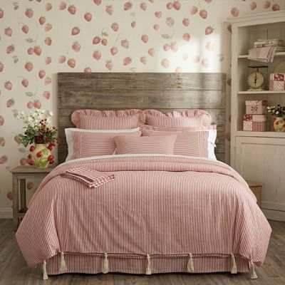 Classic Farmhouse Ticking Red Stripe Duvet Cover