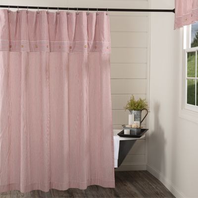 Classic Farmhouse Ticking Red Stripe Shower Curtain