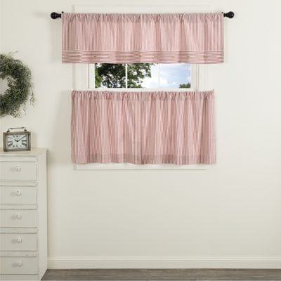 Classic Farmhouse Ticking Red Stripe Tier Curtain Set of 2