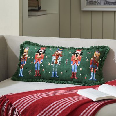 Classic Holiday Green Fringed Nutcracker Pillow