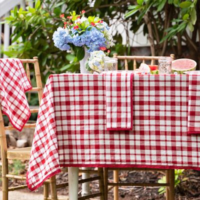 Classic Red Check Tablecloth with Lace Trim