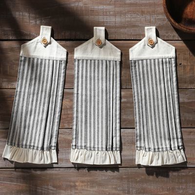 Classic Ticking Stripe Ruffled Tea Towel Set of 3