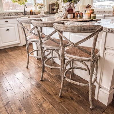 Classic Whitewash Cross Back Stool 24 Inch
