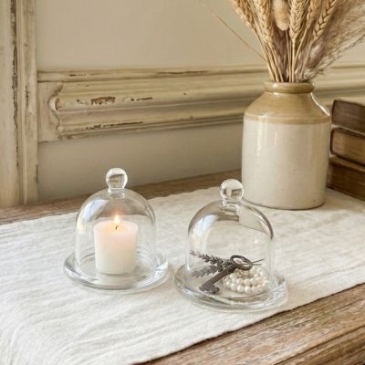 Clear Glass Dome Display Cloche with Base Set of 2