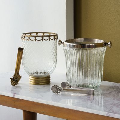 Clear Glass Ice Bucket with Tongs