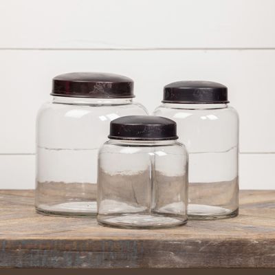 Clear Glass Lidded Jar Set of 3