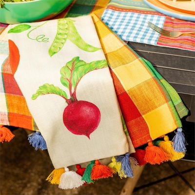 Color Pop Picnic Plaid and Veggie Tea Towel Set of 2