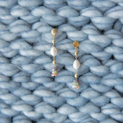 Colored Stones and Pearls Drop Earrings