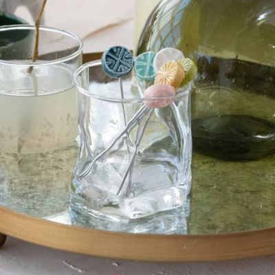 Multi Color Stoneware Appetizer Pick Set of 6 With Holder