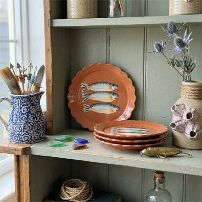 Colorful Fish Scalloped Dessert Plate Set of 4