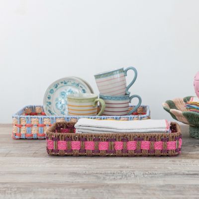 Colorful Woven Paper Rope Tray Set of 2