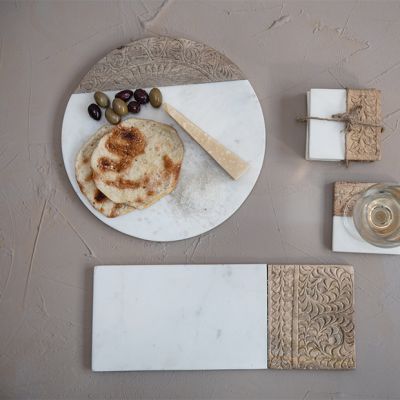 Contemporary Charms Mango Wood and Marble Serving Board