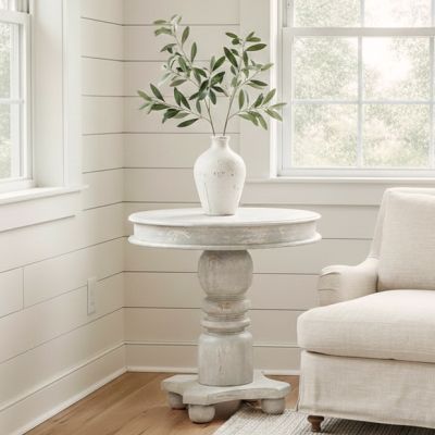 Contemporary Coastal Distressed Round Accent Table